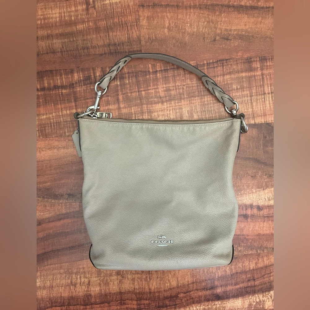 Coach Pebble Leather Shoulder Bag – Taupe Gray | Braided Strap | GUC